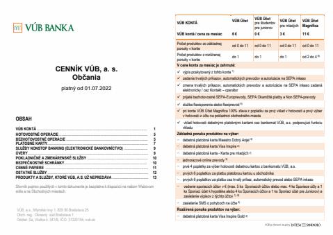 Katalóg VÚB Banka | Cenník VÚB, a.s. pre občanov | 6. 5. 2022 - 6. 6. 2022
