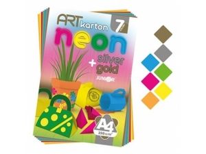 JUNIOR Art karton. papier NEON A4/250g (blok=7ks), mix v akcii za 2,66€ v Faxcopy