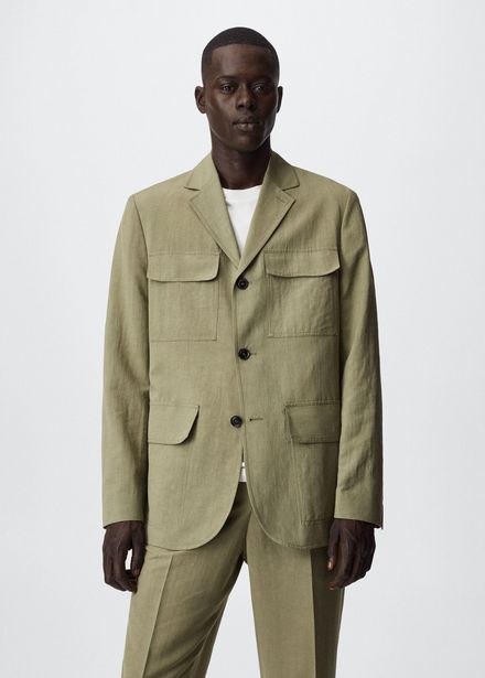 Linen suit jacket with pockets v akcii za 69,99€ v Mango