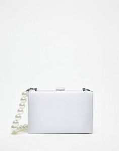 True Decadence structured box clutch bag in silver satin with pearl handle v akcii za 27€ v asos